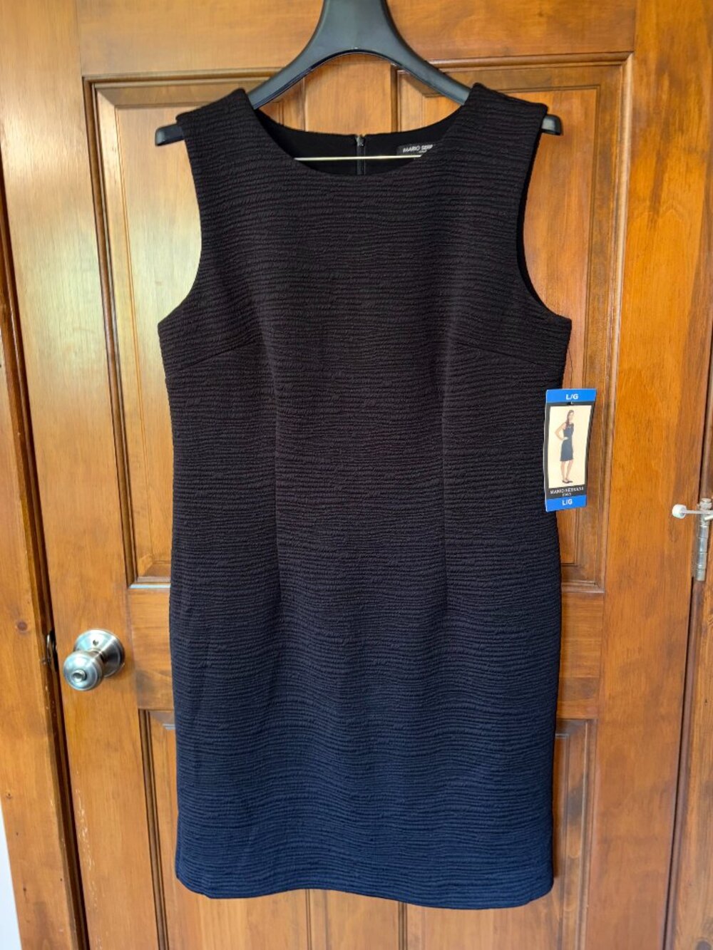 NWT Mario Serrani Italy Black Textured Comfort Stretch Knit Shift Dress L/G Larg